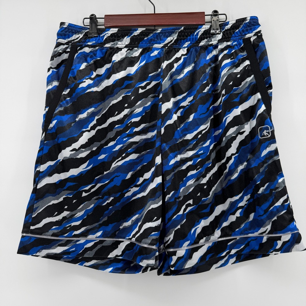 AND1 Basketball Dazzle Shorts Mens XL Blue Black Tiger Stripe Camo Mesh Athletic